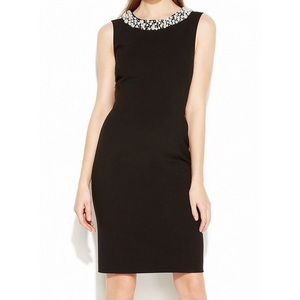 NWT Calvin Klein Black Sheath Dress Pearl Necklace